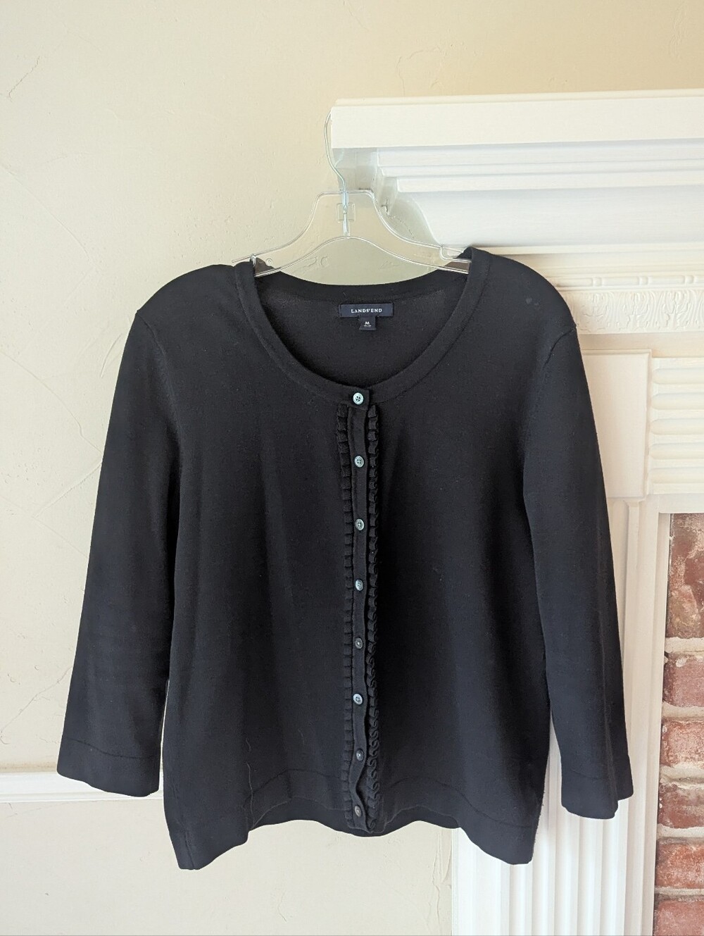 Lands' End Black Ruffle-Trim Button Cardigan